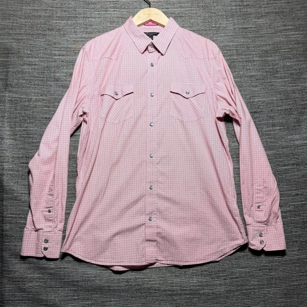 Banana Republic Shirt Mens Large Red Geometric LS Western Slim Fit Snap Front
